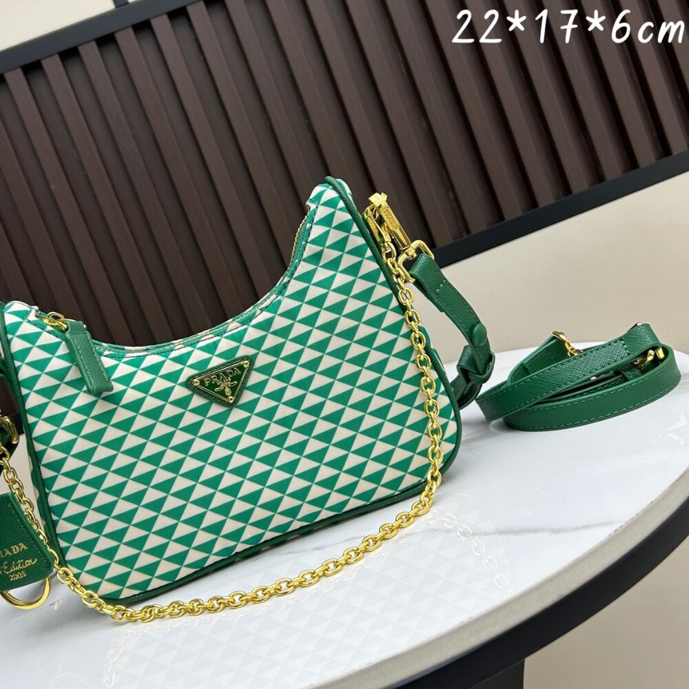 Prada Green & White Geometric Shoulder Bag